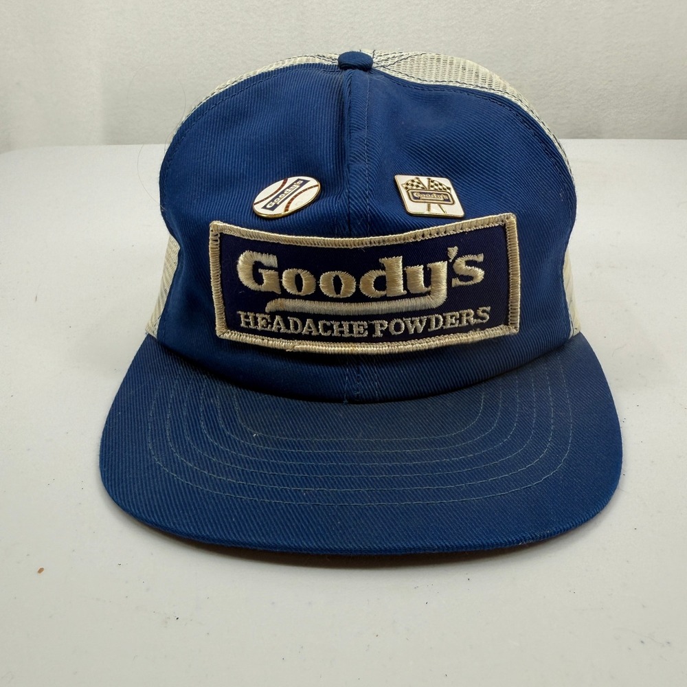 Swingster Goody's Headache Powders Trucker Hat Mens OSFA Blue Vintage Pins Mesh